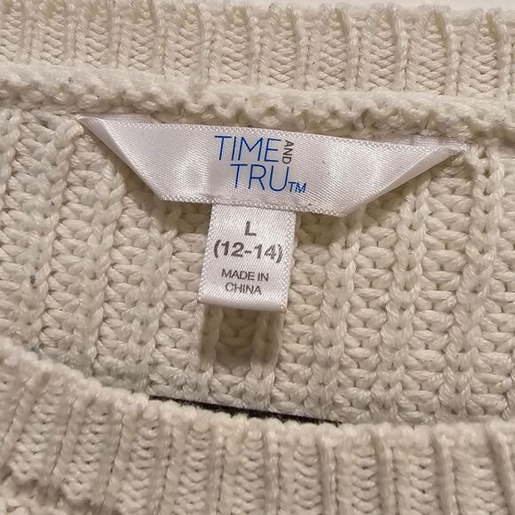 Time and Tru Blue & White Knit Sweater, Size L - Picture 3 of 3